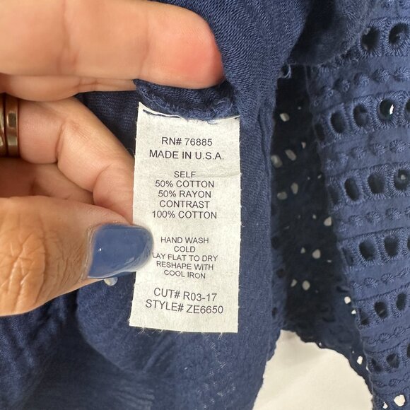 2/$24 Red Haute Crochet Pointelle-Knit Sleeve Blouse Navy XS #A0259 TRB2 - Picture 7 of 8